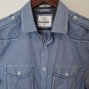 🔥3/$45 or 5/$60🔥  EXPRESS Short-Sleeved Slim Fit Blue Gingham Shirt
